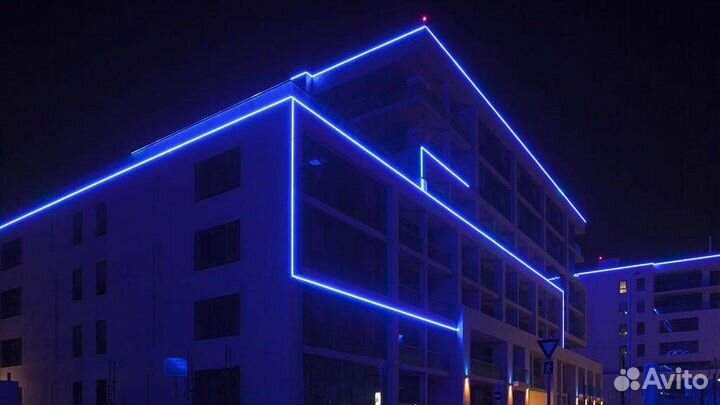 Гибкий неон синий круглый 14 мм на 220 вольт