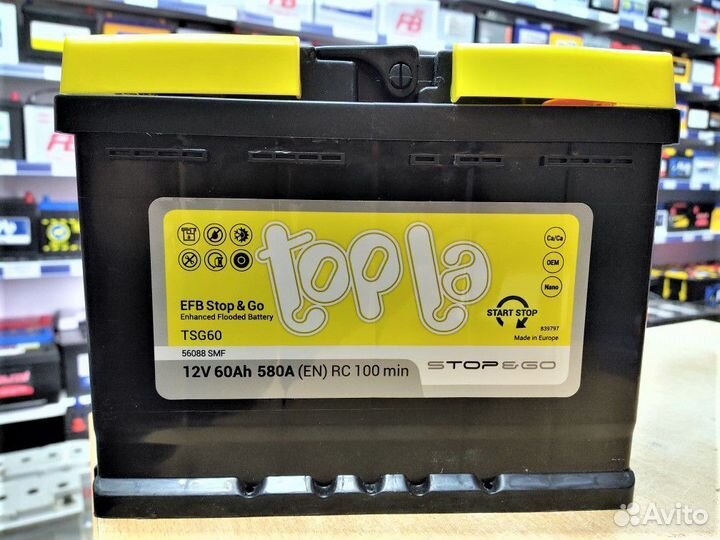 Акб 60Ач Topla EFB 3 года гарантия 242*175*190