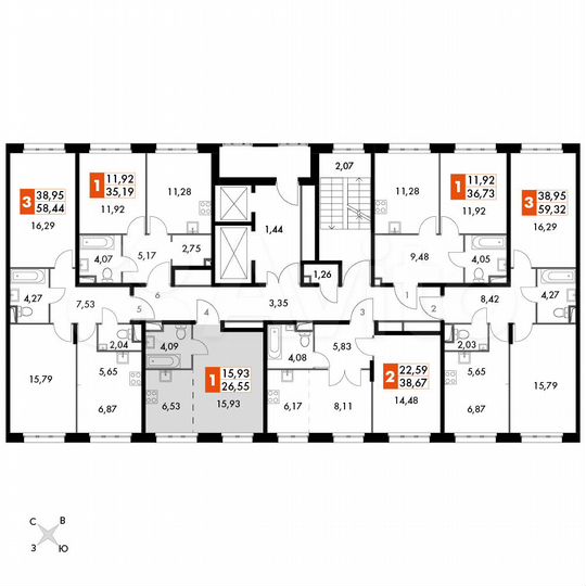 1-к. апартаменты, 26,6 м², 2/15 эт.