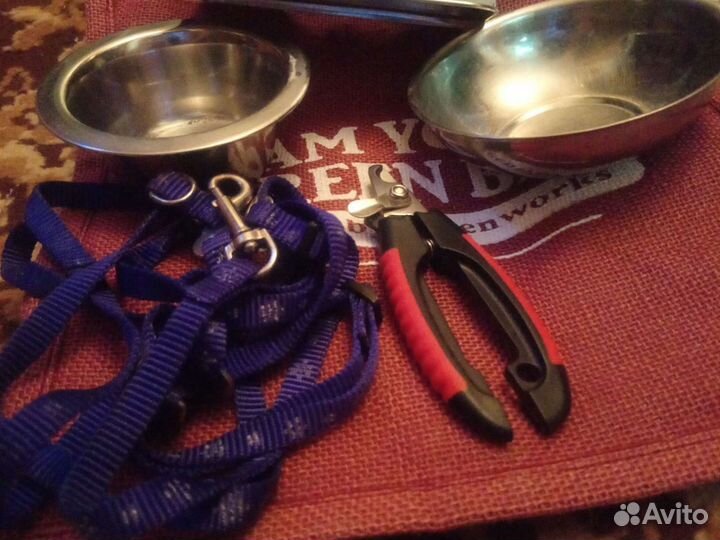 Когтерезка, шлейка, миски, баночка для корма