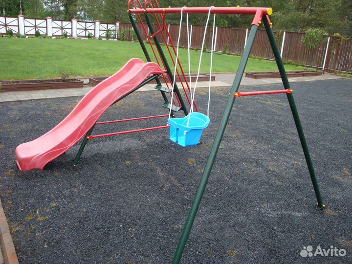 Детские уличные качели и зимняя горка Радуга