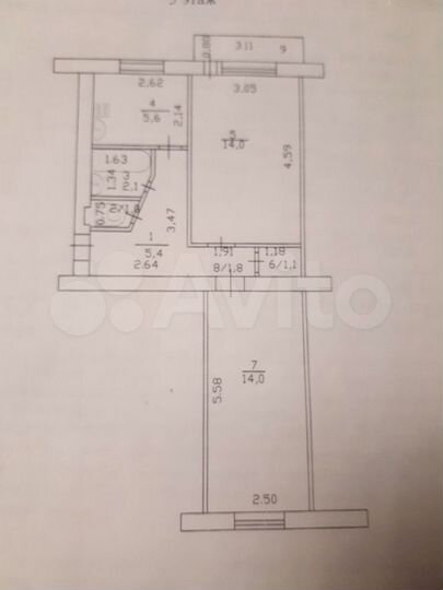 2-к. квартира, 45 м², 5/5 эт.