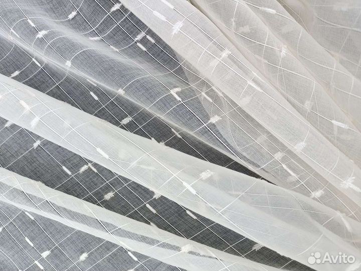 Тюлевая ткань под лен квадратики Букле