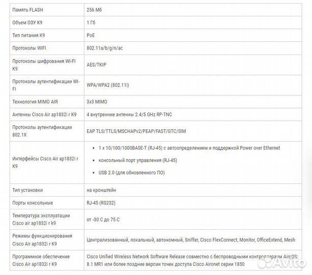 Bluetooth+Wi-Fi точка доступа Cisco AIR-AP1815i