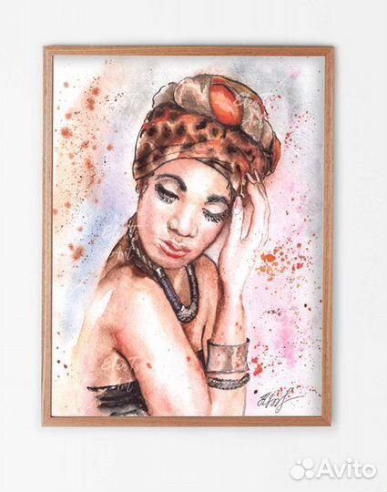 Картина акварелью Африканка