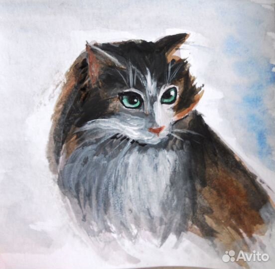 Картина кот картины с кошками акварель масло холст