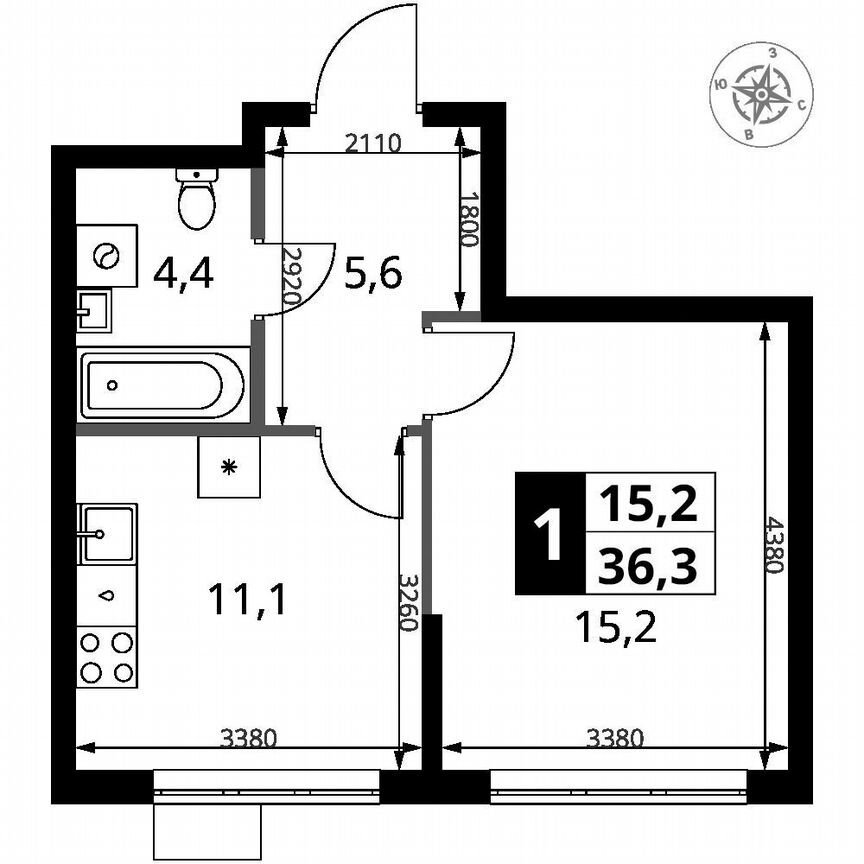 1-к. квартира, 36,3 м², 12/18 эт.