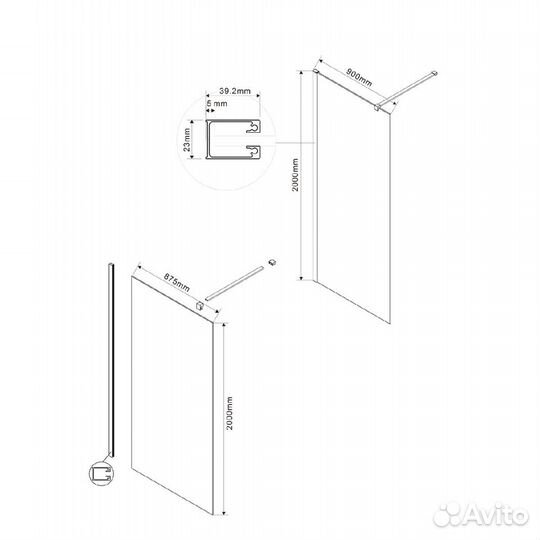 Душ. Стенка Vincea 90x200 Черный vsw-1h900cgb