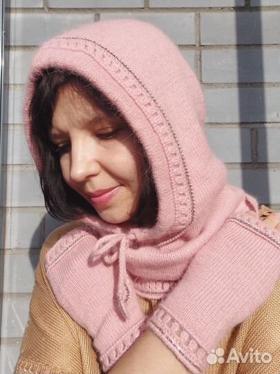Капор капюшон женский вязаный новый митенки