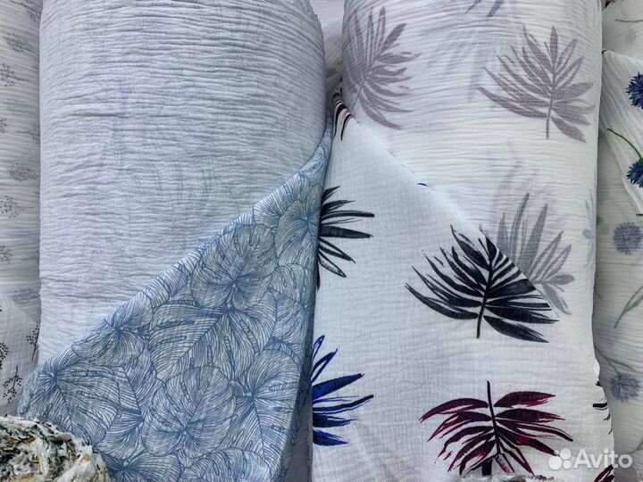 Ткань муслин с принтом жатый двухслойный