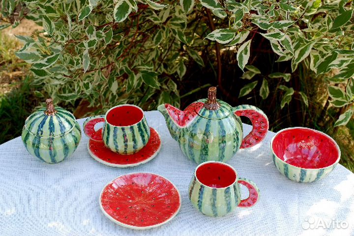 Чайный набор Арбуз Чайник, чашки, блюдца Фарфор