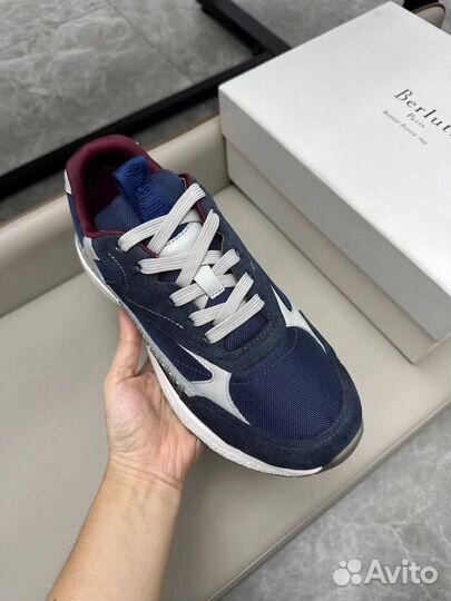 Синие мужские кроссовки Berluti текстиль