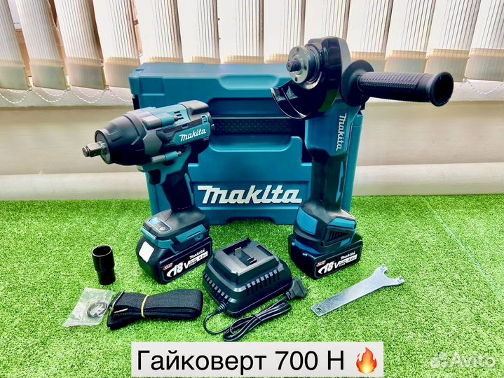 Аккумуляторный набор болгарка + гайковерт Makita