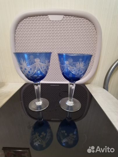 Фужеры двухцветного стекла, алмазная грань за 2 шт