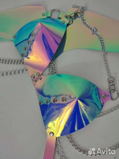 Голографический бра лиф для танца gogo