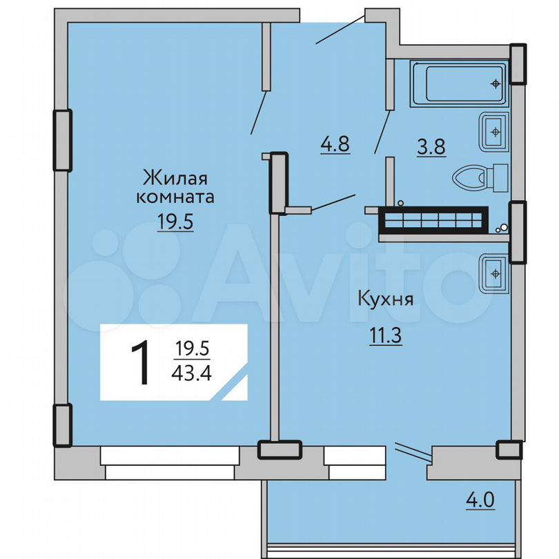 1-к. квартира, 43,4 м², 5/13 эт.