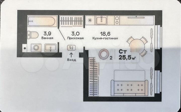 Квартира-студия, 25,5 м², 19/23 эт.
