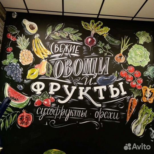 Роспись меловых досок, стен, витрин. Леттеринг