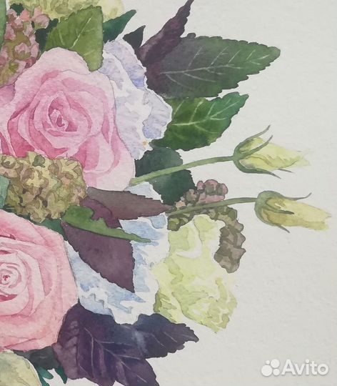 Нежный акварельный букет с розами