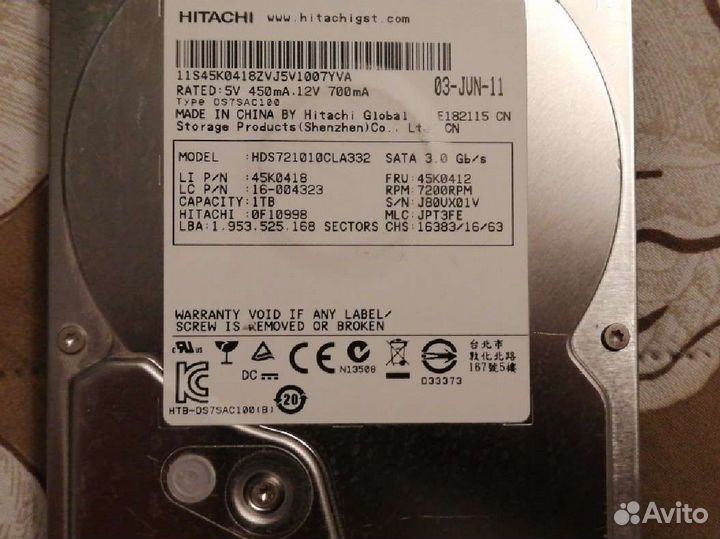 Жесткий диск донор Hitachi Hds721010cla332 1Tb