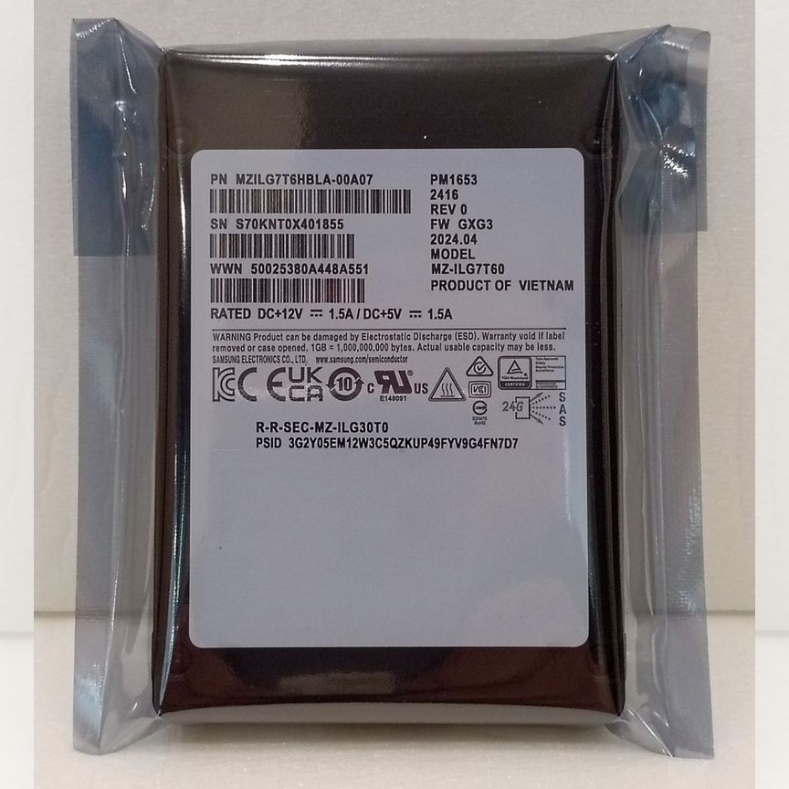 [PM1653] Ssd Samsung 7.68tb Mzilg7t6hbla-00a07 Pm1653