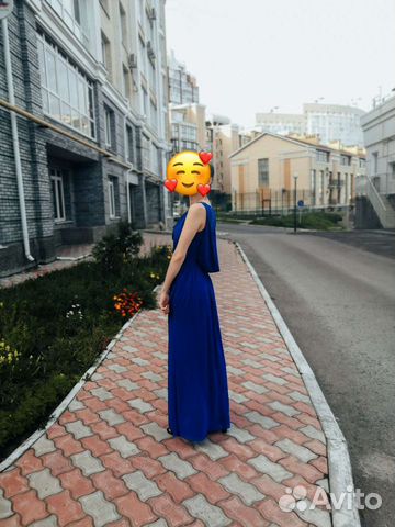 Платье вечернее длинное в пол синее 42 размер