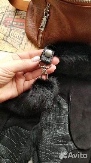 Варежки из норки и кожи