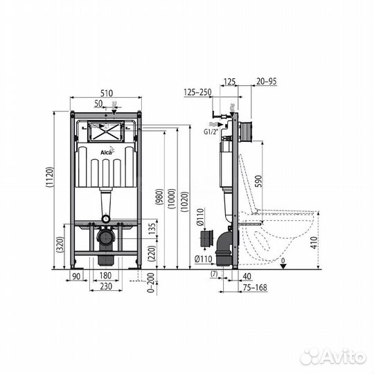 Система инсталляции для унитазов AlcaPlast AM101/1120-3:1 RU M71-0001 кнопка смыва хром