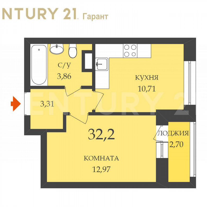 1-к. квартира, 32,2 м², 8/16 эт.