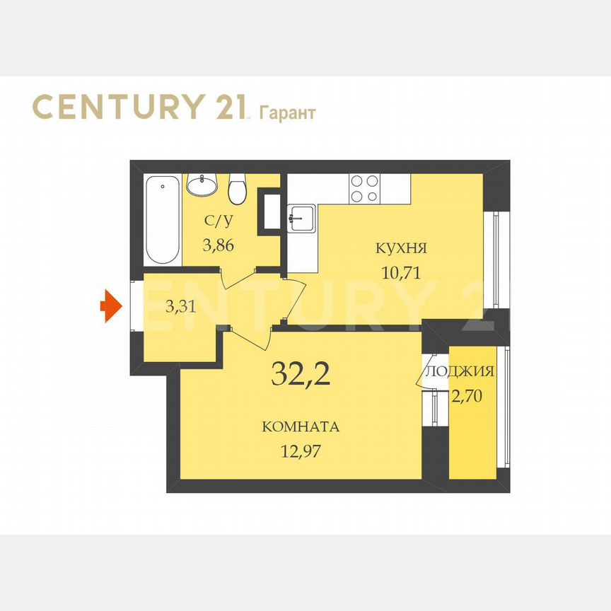 1-к. квартира, 32,2 м², 8/16 эт.