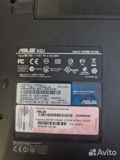 Ноутбук asus a52j (мира72)