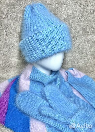 Шапка, варежки и косынка из ангоры