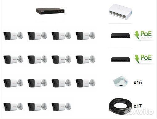 Комплект видеонаблюдения HiWatch 15 IP камер 4Мп P