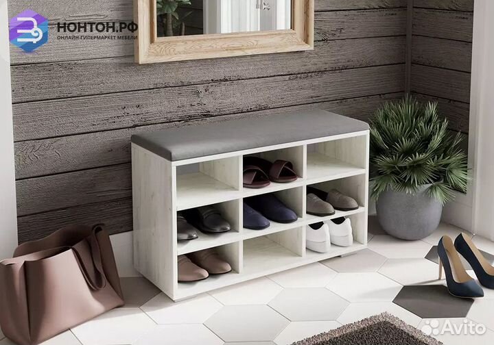 Тумба для обуви Тип 10 дуб крафт белый / велюр гра