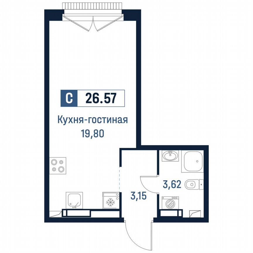 Квартира-студия, 26,6 м², 17/18 эт.