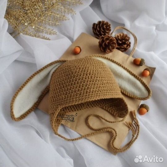 Шапочка - зайчик с ушками для новорожденного