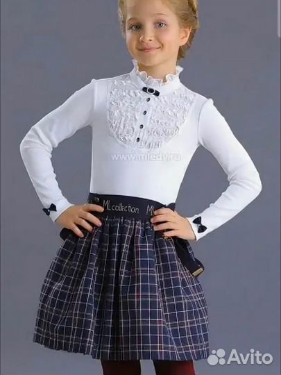 Блузка маленькая леди (белая/синяя см.фото)