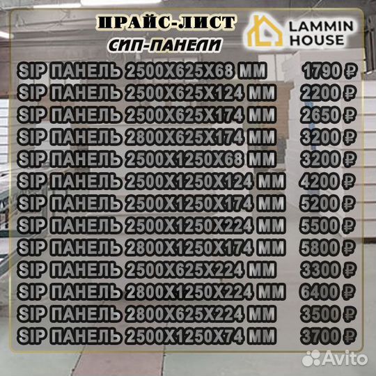 Сип панели 2500Х1250Х68 мм