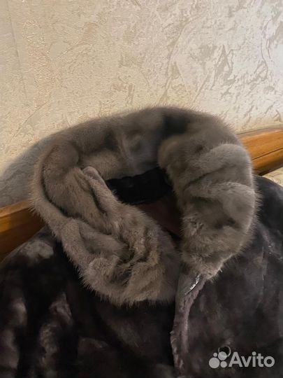 Шуба мутон серая б/у