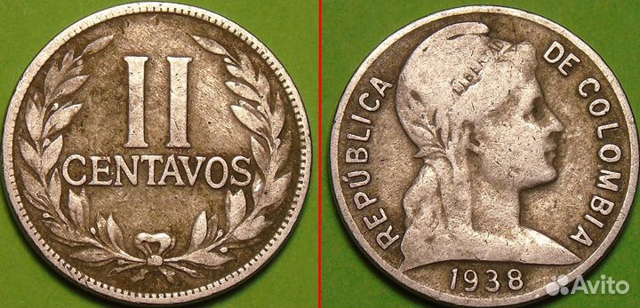 Колумбия 2 сентаво 1938 год