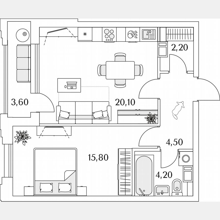1-к. квартира, 48,6 м², 4/13 эт.