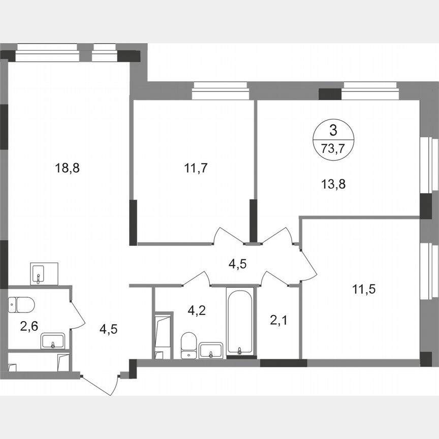 3-к. квартира, 73,7 м², 5/19 эт.