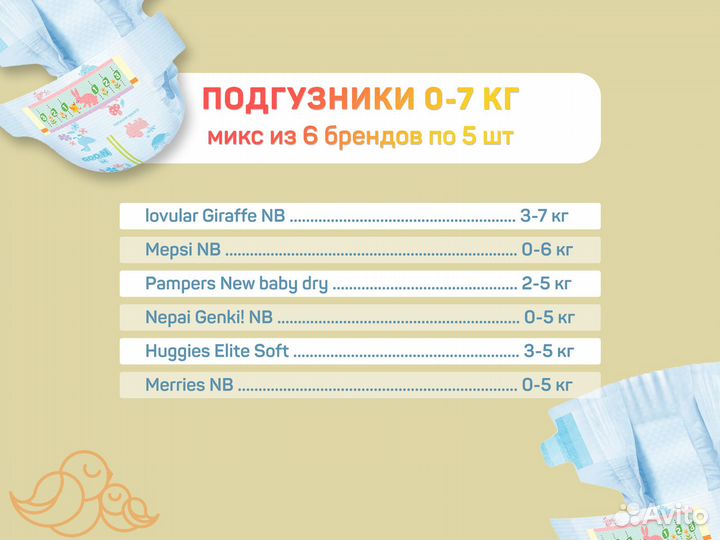 Подгузники детские 0-7 кг. 6 брендов по 5 шт
