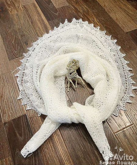 Оренбургский пуховый платок белый новый