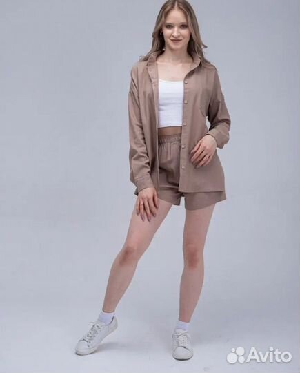 Костюм женский летний лен шорты рубашка