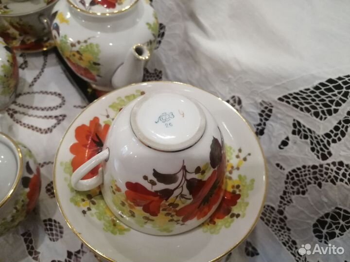 Чайный сервиз цветы юга, ручная роспись, лфз