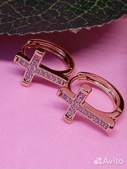 Серьги Конго-крестики цирконы алмазная грань