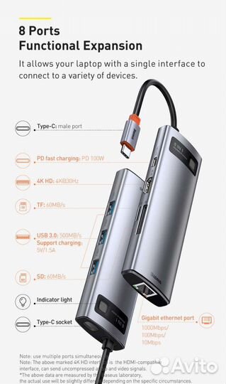 Baseus USB C Hub (адаптер 8 в 1)