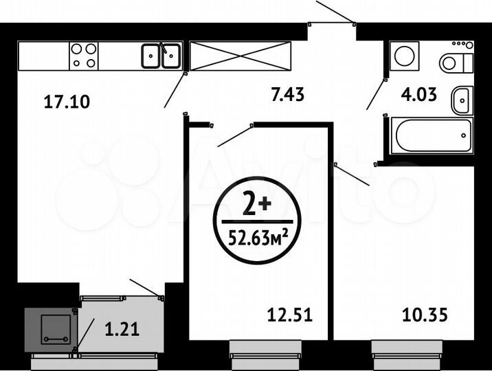 2-к. квартира, 52,6 м², 4/6 эт.