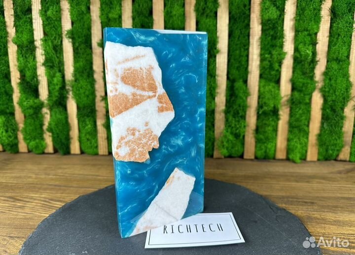 Подставка поднос из эпоксидной смолы и мрамора